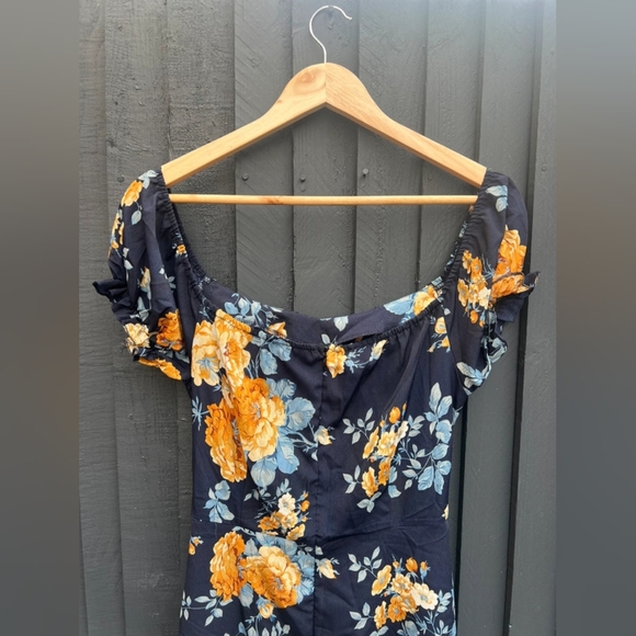 Blue mustard floral tie waist long line maxi dress - Picture 3 of 6